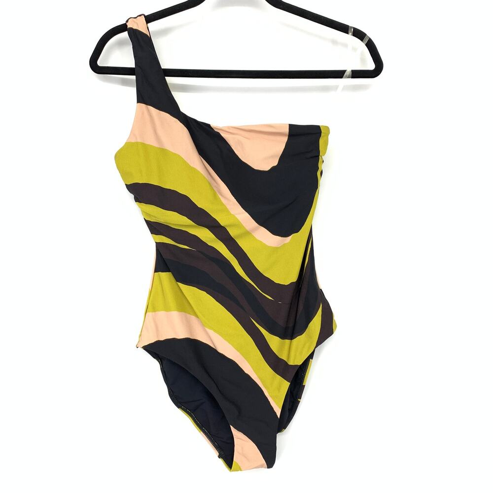 Jets Australia One Shoulder One Piece Swimsuit Womens US Sz 6 Green Swirl NEW